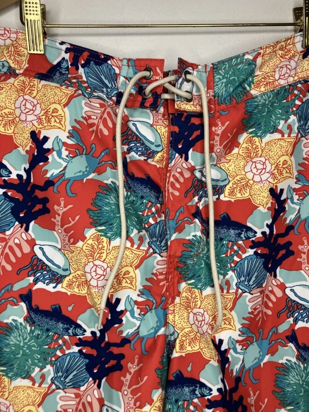 Nautica Men's L Swim Trunks Board Shorts Ocean Coral Fish Crab Pattern Red Blue